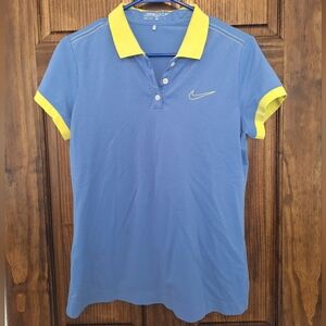 Nike Golf Women's Blue Polo Shirt with Yellow Accents Size M